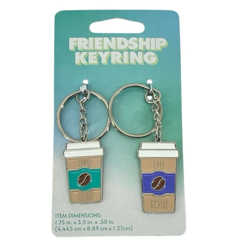 Best Friend Coffee Cup Keychain Set Short Tall Bestie Bag Charm Gift New